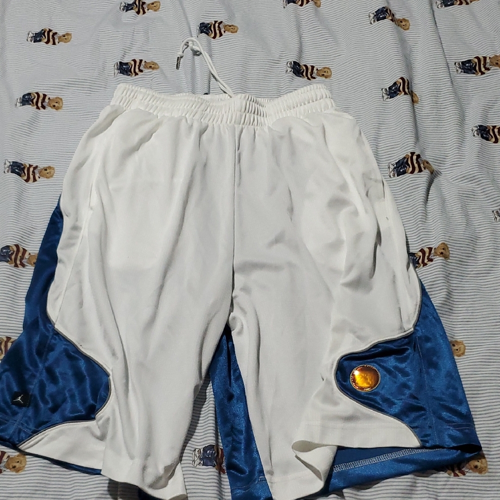 Jordan White and Blue Old School Athletic Shorts Sz M